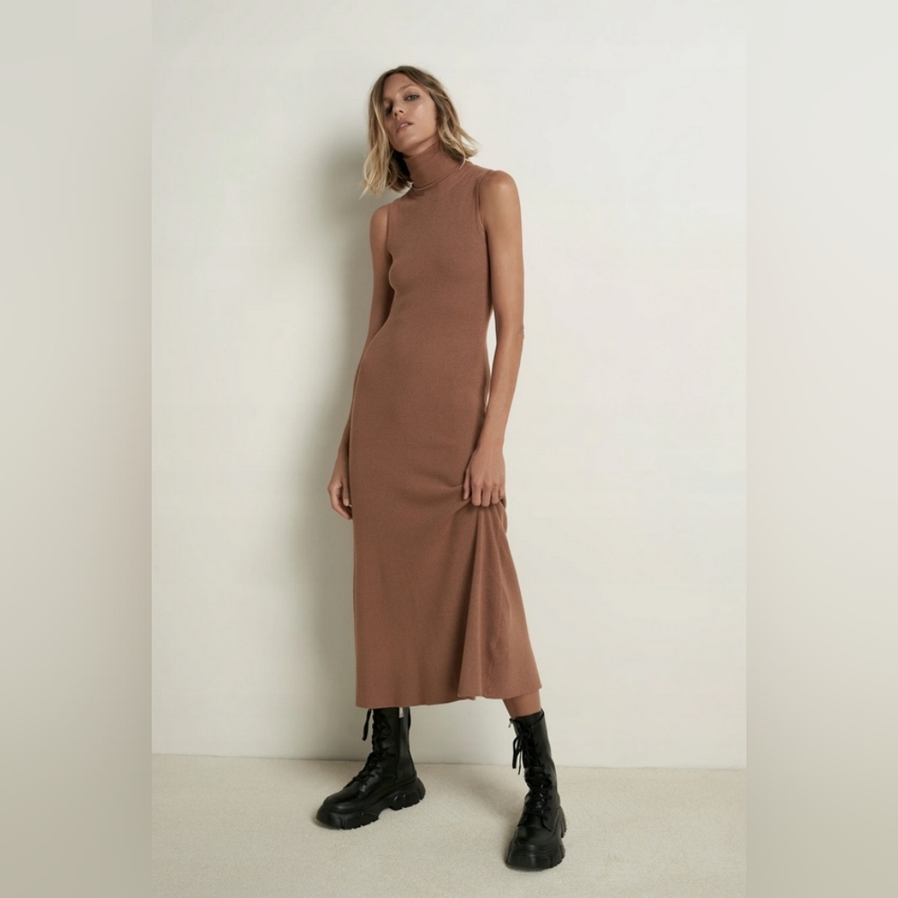 ZARA Sleeveless Knit Maxi Dress – Dusty Rose Mauve Brown – Size L – NWT